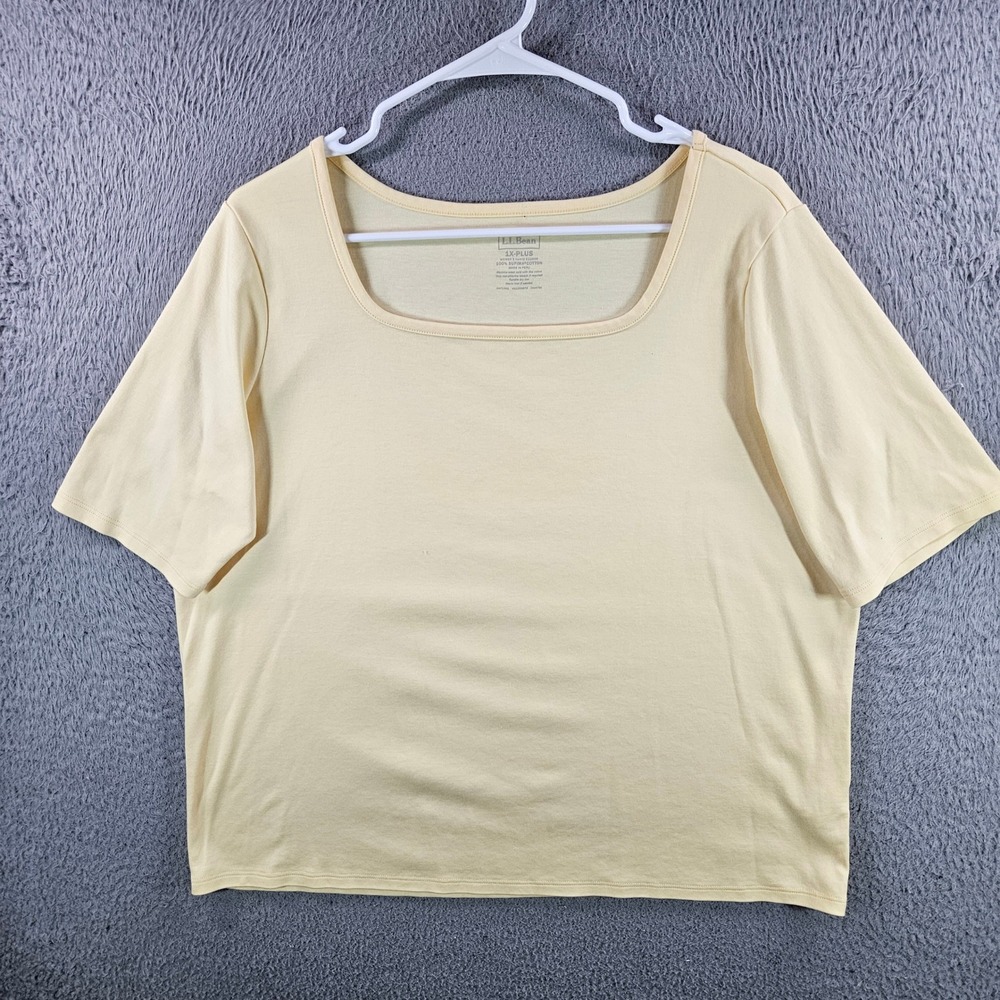 LL Bean Women 1X Plus Yellow Supima Cotton Square Neck Short Sleeve T-Shirt